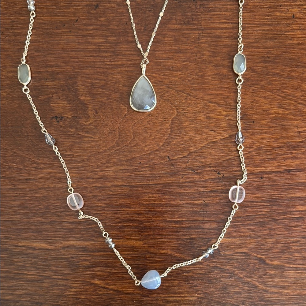 LOFT Outlet Women's Fashion Jewelry Gold and Blue Stone Necklace NWOT Never Worn - Picture 4 of 11